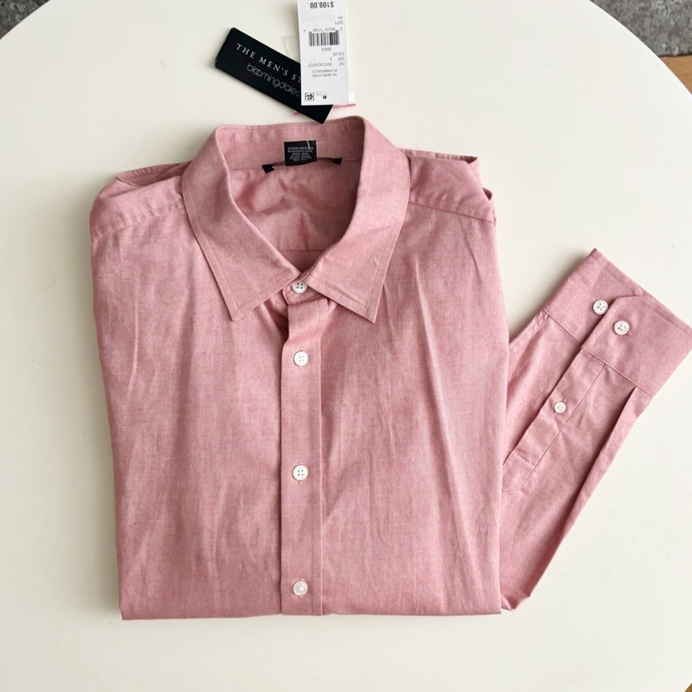 Bloomingdale's Men’s Cotton Button Down Shirt Size Large Brick Red New
